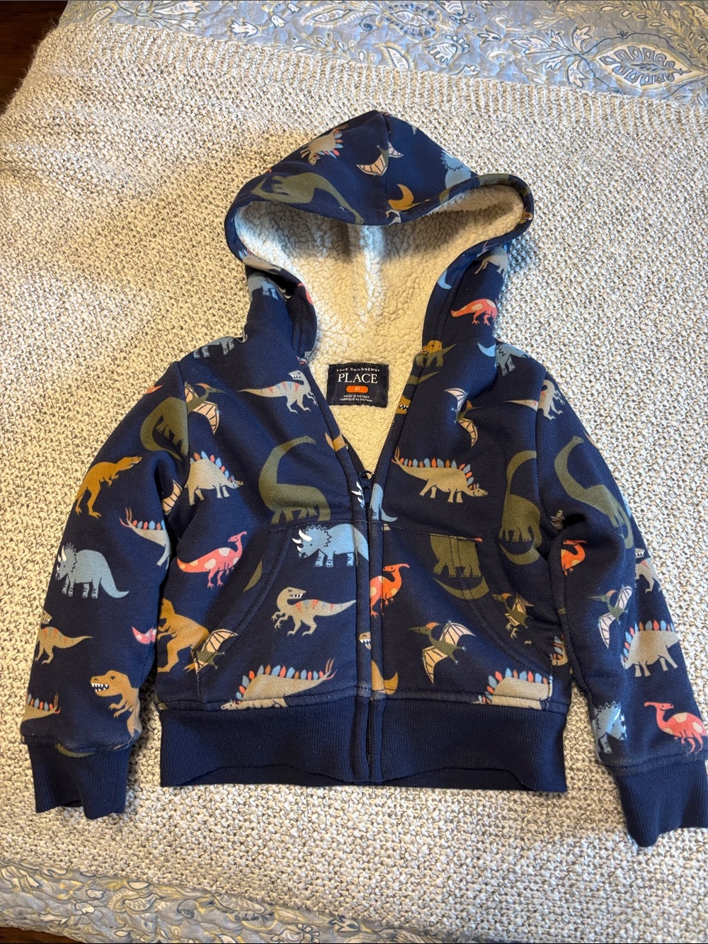 The Children's Place Navy Dino Print Sherpa Hoodie